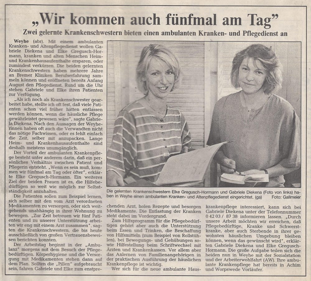 Gründung der Krankenpflege Diekena 1991